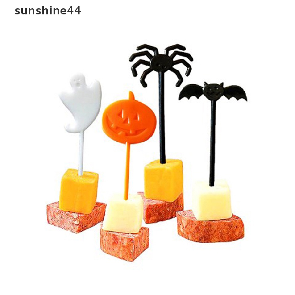 Sunshine 10Pcs Tusuk Gigi / Buah / Cupcake Desain Kartun Halloween Bahan Plastik