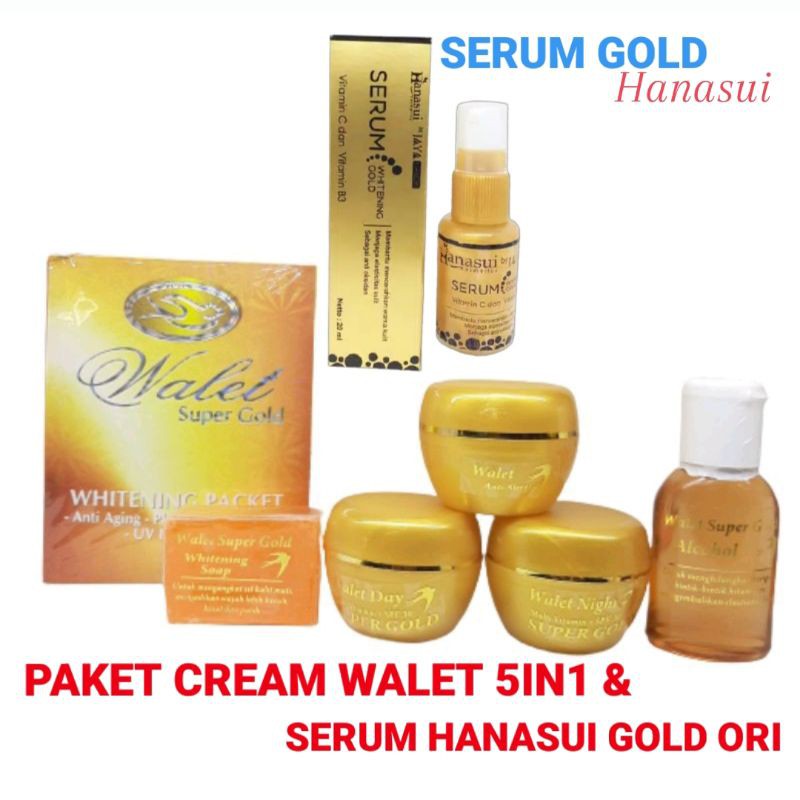 Paket Crem Walet Super Gold 5in1 Pot Gold Apel &amp; Serum Hanasui Gold