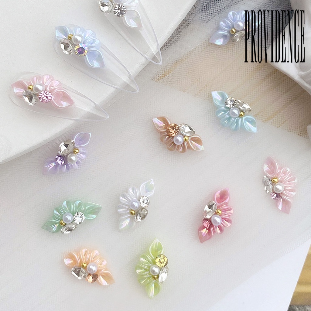 Providence 10Pcs / Set Hiasan Kuku 3D Bentuk Bunga Aksen Mutiara Imitasi Bahan Resin Untuk Nail Art / Manicure DIY