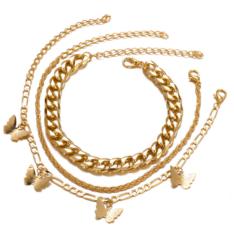 BUTTERFLY CHARMS Set 3 Pcs Gelang Multilayer Desain Kupu-Kupu Warna Emas Gaya Korea Vintage Untuk Wanita