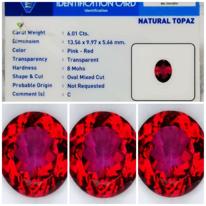 BATU PERMATA NATURAL PINK-RED TOPAZ +MEMO LAB