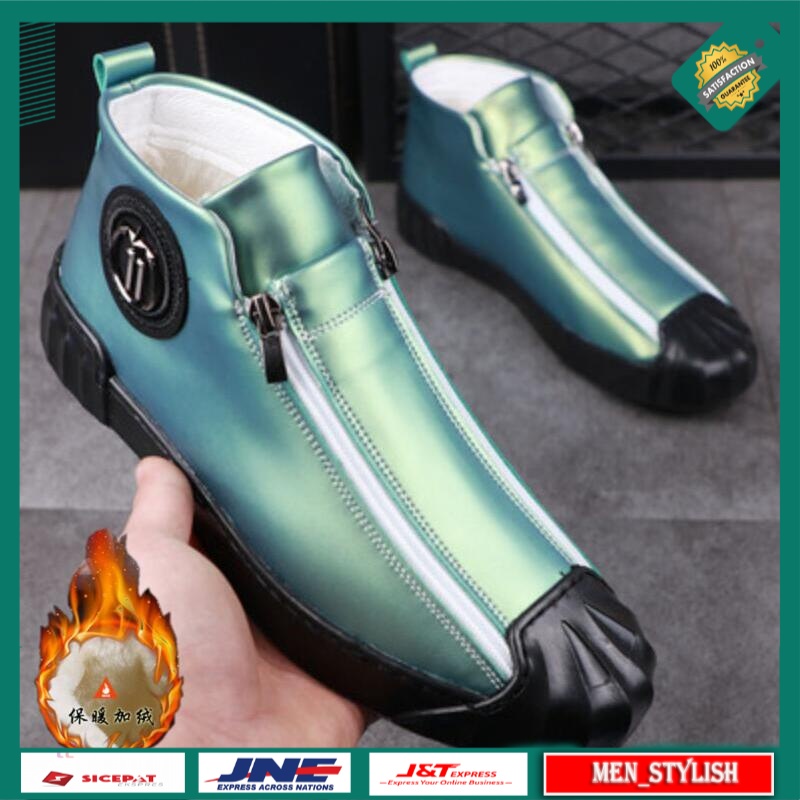 Sepatu Fashion Pria Import Green s Punk Street British Style Casual Ankle Boots Men High Top Zipper 