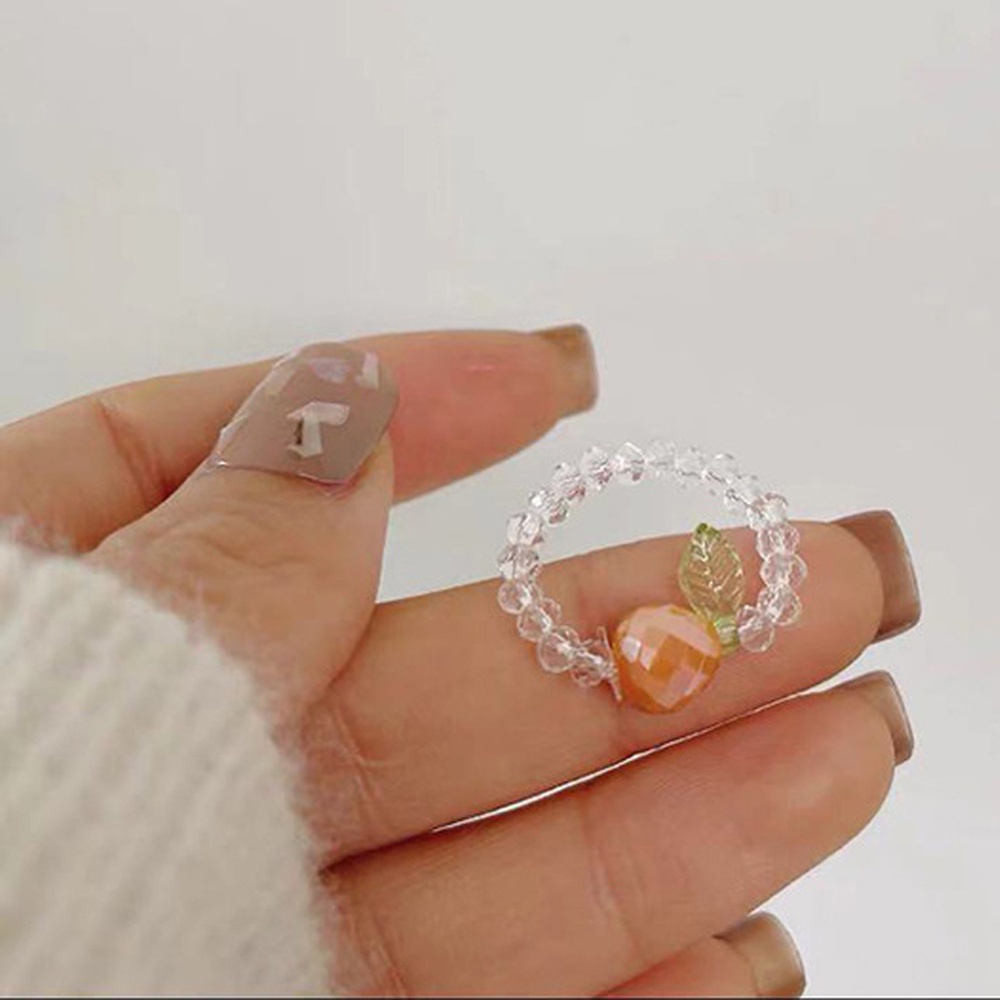 2021 New Korean Fruit Elastic Crystal Ring Color Matching Cute Small Fresh Hyuna Style