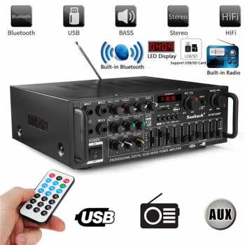 Sunbuck Bluetooth AMPLI 2000 WATT EQ Amplifier Karaoke FM 2000W Stereo Amplifier - AV-326BT Home Theater 2000W AMPLI Bluetooth EQ Audio Amplifier Home Theater Stereo Amplifier FM RMS 500 x 2 Murni