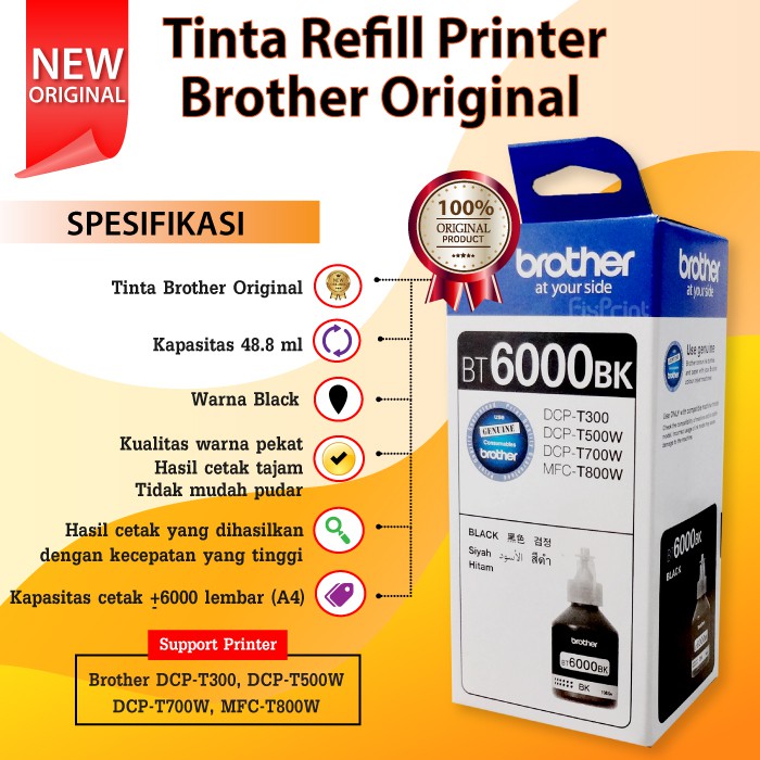 Tinta Refill Botol Brother Original BT5000C BT5000Y BT5000M BT5000K