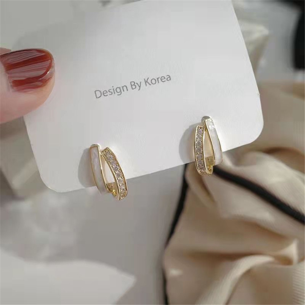 1 Pasang Anting Stud Berlian Imitasi Double Layer Gaya Korea Untuk Wanita