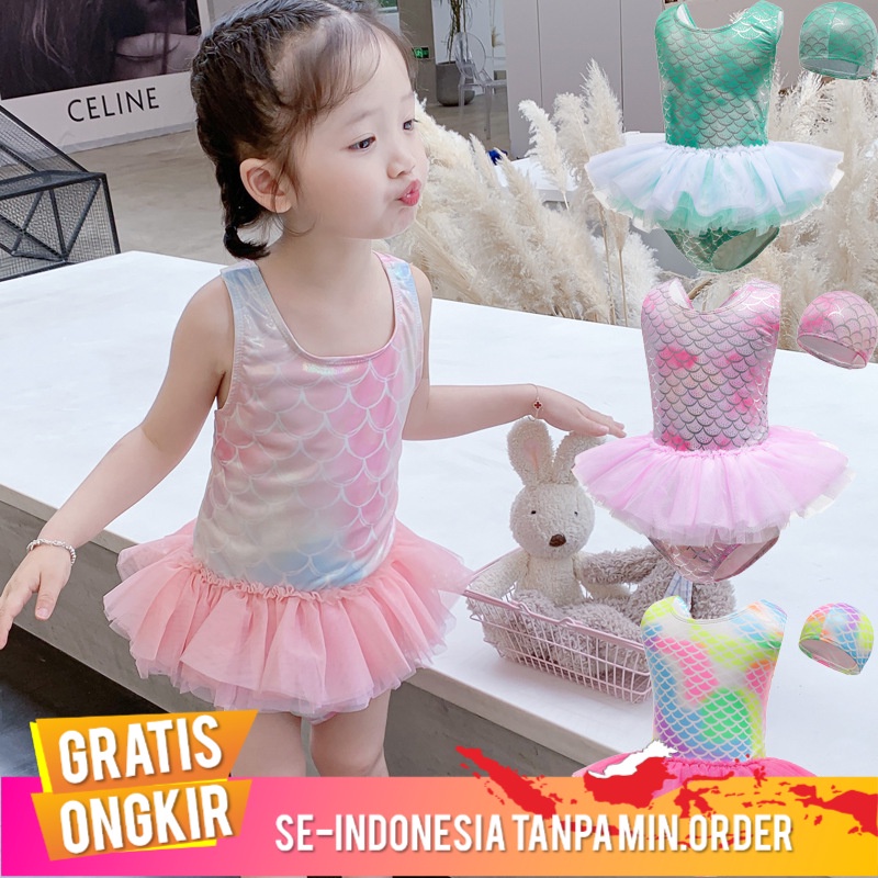 Gaun  Anak Baju Renang Putri Kecil  Lucu  Renang 2021  Anak Perempuan  Barat One-Piece Mermaid Baju 