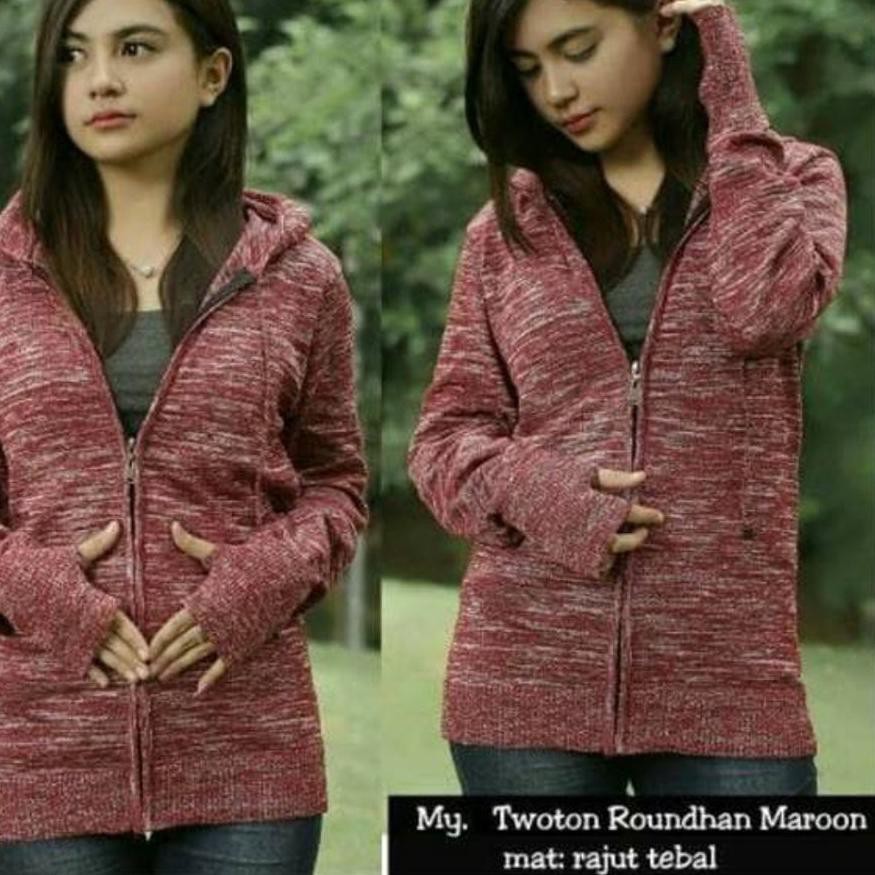 DAMSSHOP - SWEATER RAJUT ARIEL TWIST TWOTONE CARDIGAN (UNISEX)-MAROON-2