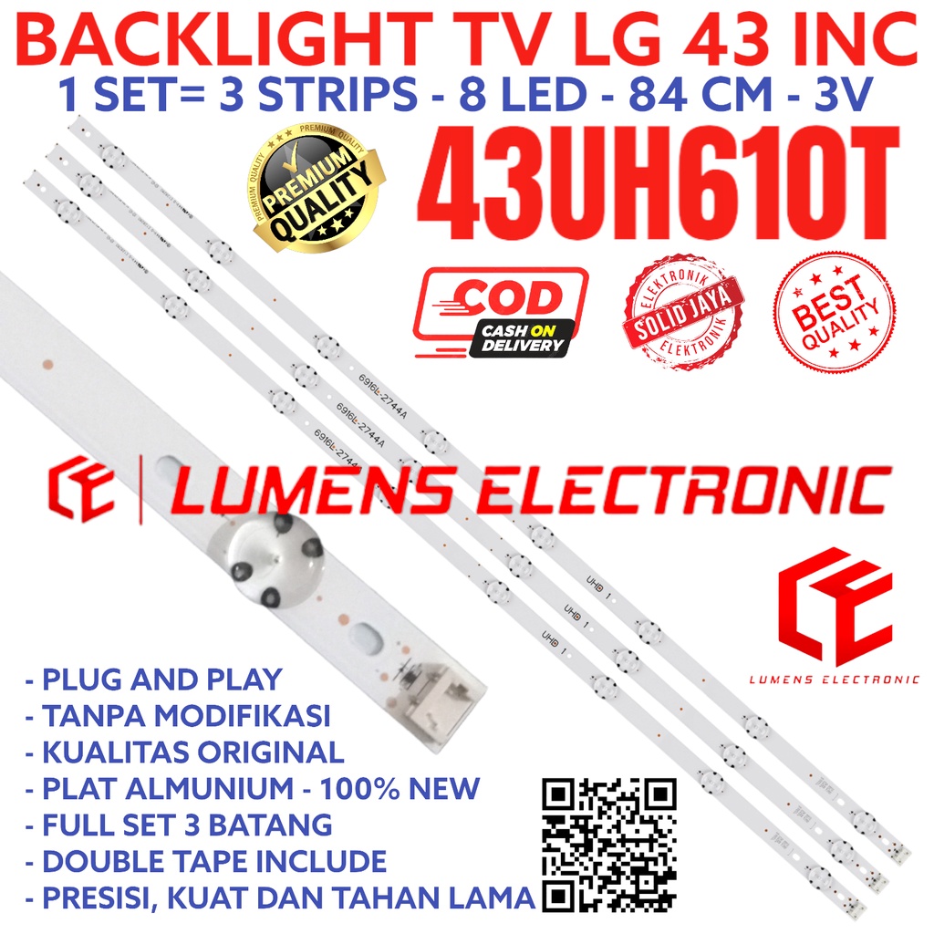 BACKLIGHT TV LED LG 43 INC 43UH610 43UH610T 43UH610 T 43UH610-T LAMPU BL 43UH LG 8K 3V 8LED 8 KANCIN