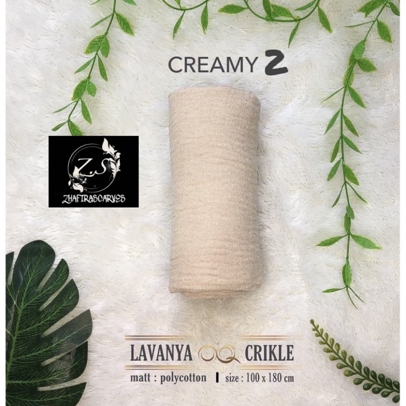 HIJAB Best Seller PASHMINA CRINKLE / CRINCLE - PASHMINA CUTTON CRINKLE / NEGRO / KUSUT-Creamy 2