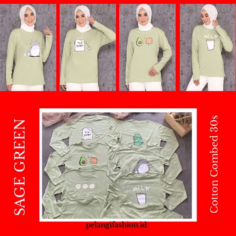 Baju Kaos Remaja Cewek Lengan Panjang Atasan Wanita Dewasa Abg Santri Cewe Perempuan Tumblr Tee Sage