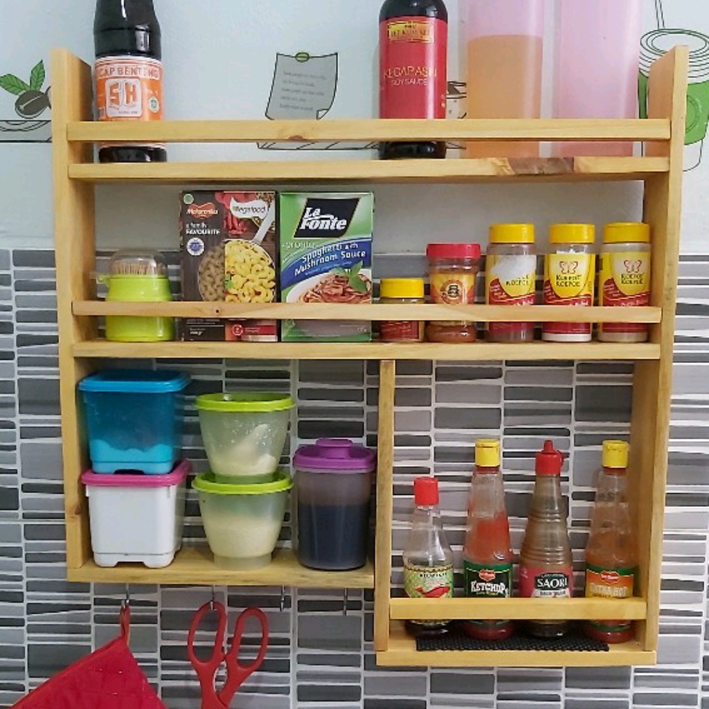 RAK BUMBU DAPUR KAYU 3 SUSUN + TEMPAT TISU KAYU JATI BELANDA