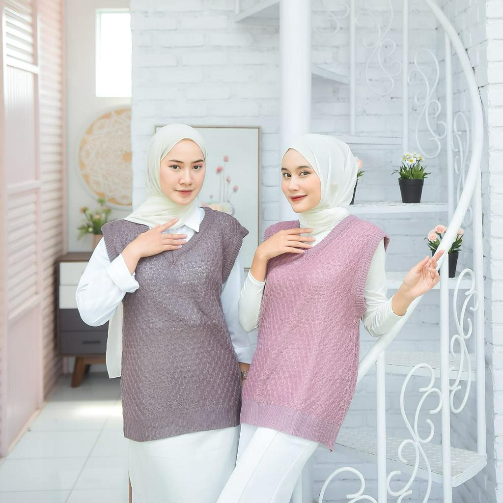 Rompi Rajut Wanita Polos Motif Popcorn Outer BUBBLE VI VEST