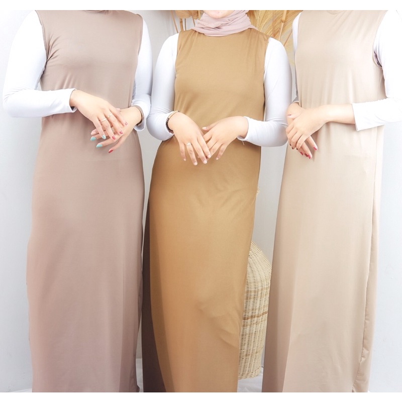 MANSET PANJANG DRESS INNER DALEMAN SLEEVELESS SINGLET KUTUNG BAHAN JERSEY