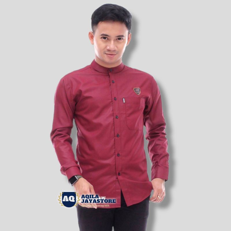 Baju koko Dewasa Lengan panjang pria original Alqorni Motif Kalep Maroon | baju hadroh az zahir terb