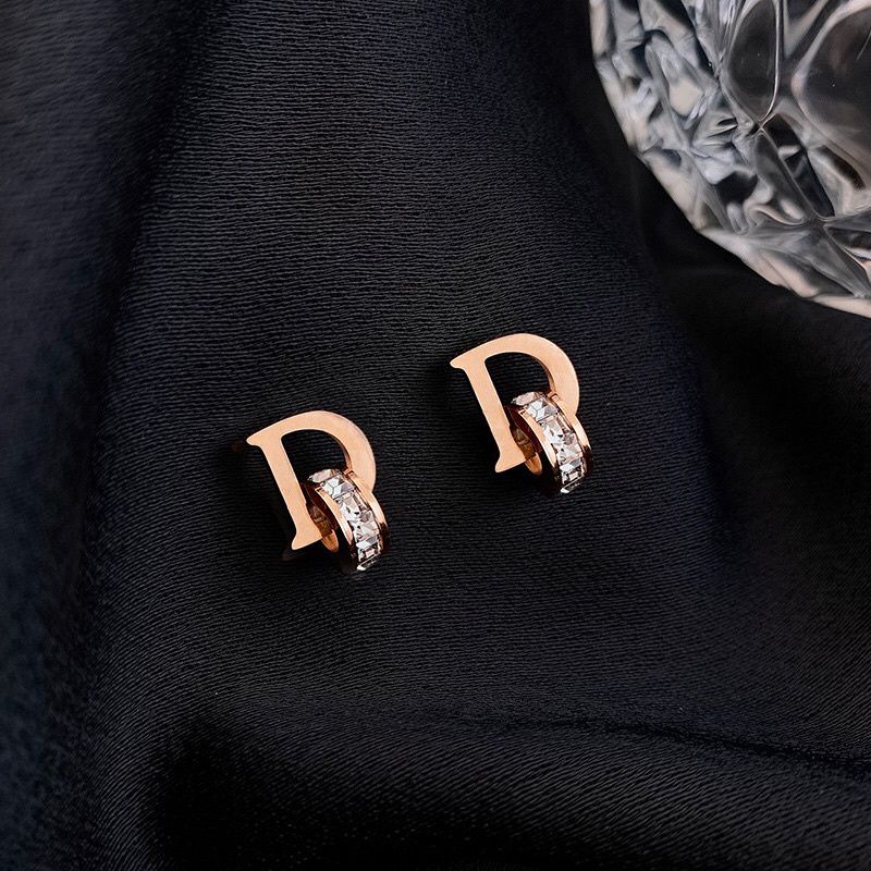 Anting Titanium DR Anti Karatan Rosegold Diamond Zirconia