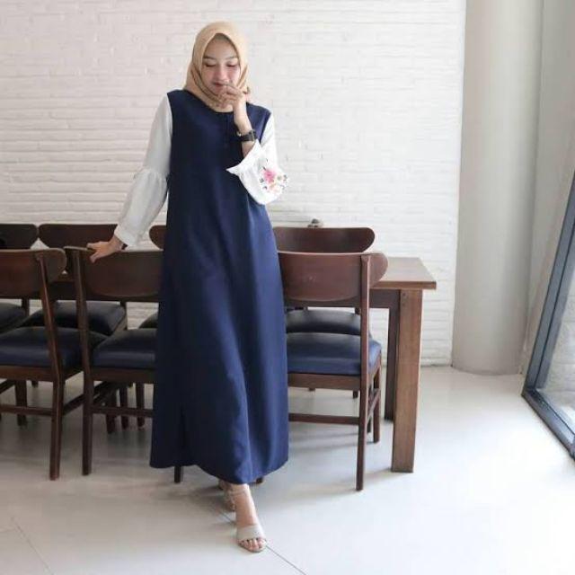 [ TERMURAH ] MARISA BORDIR | GAMIS TERBARU | BUSANA MUSLIM | DRESS MAXI | PRODUK TERBARU-Navy