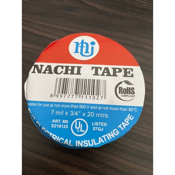 NACHI TAPE ISOLASI LISTRIK  SOLASI KABEL PVC ELECTRICAL INSULATING 7mil x 3/4 20 METER