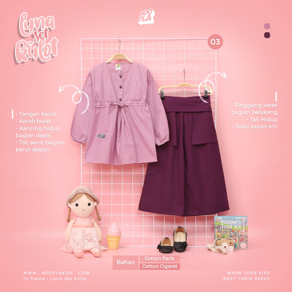 Hooflakids Baju Setelan Anak Perempuan Luna Set Dress dan Kulot