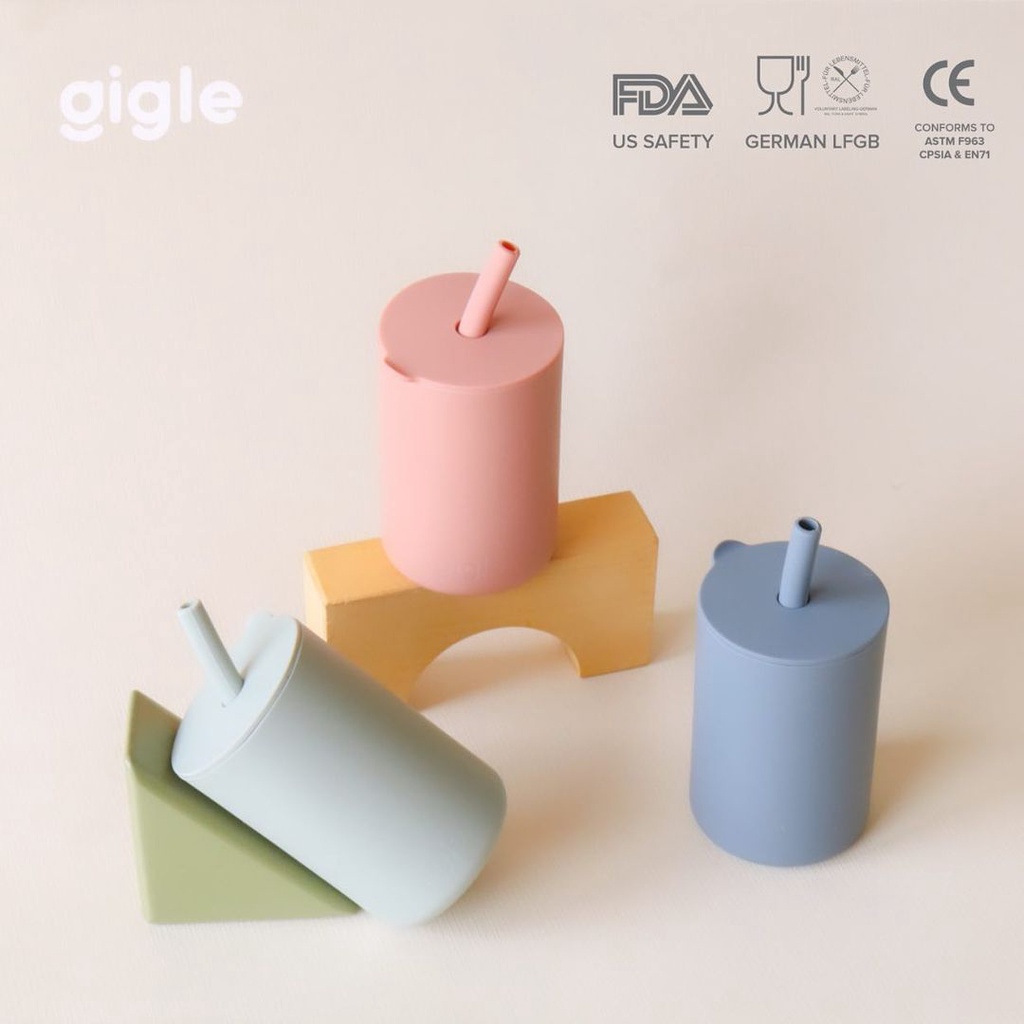 Gigle Silicone Sippy Cup With Straw Gelas Bayi Alat Makan Bayi Premium