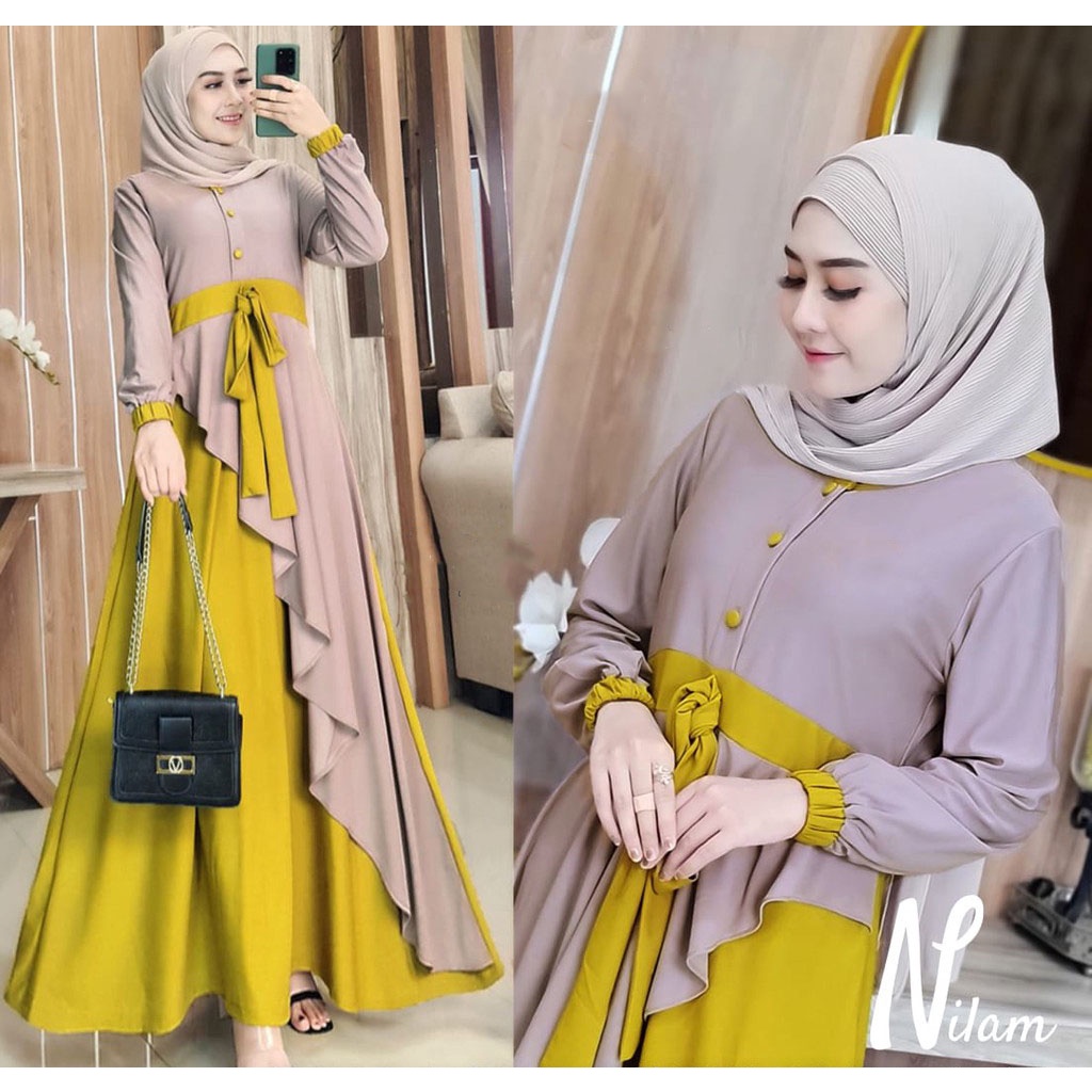 (COD) Maisha - Nilam Maxy - M / L / XL / XXL - Dress Baju Gamis Wanita Dewasa Terbaru Matt Premium Premium Crepe busui bayar di tempat-2
