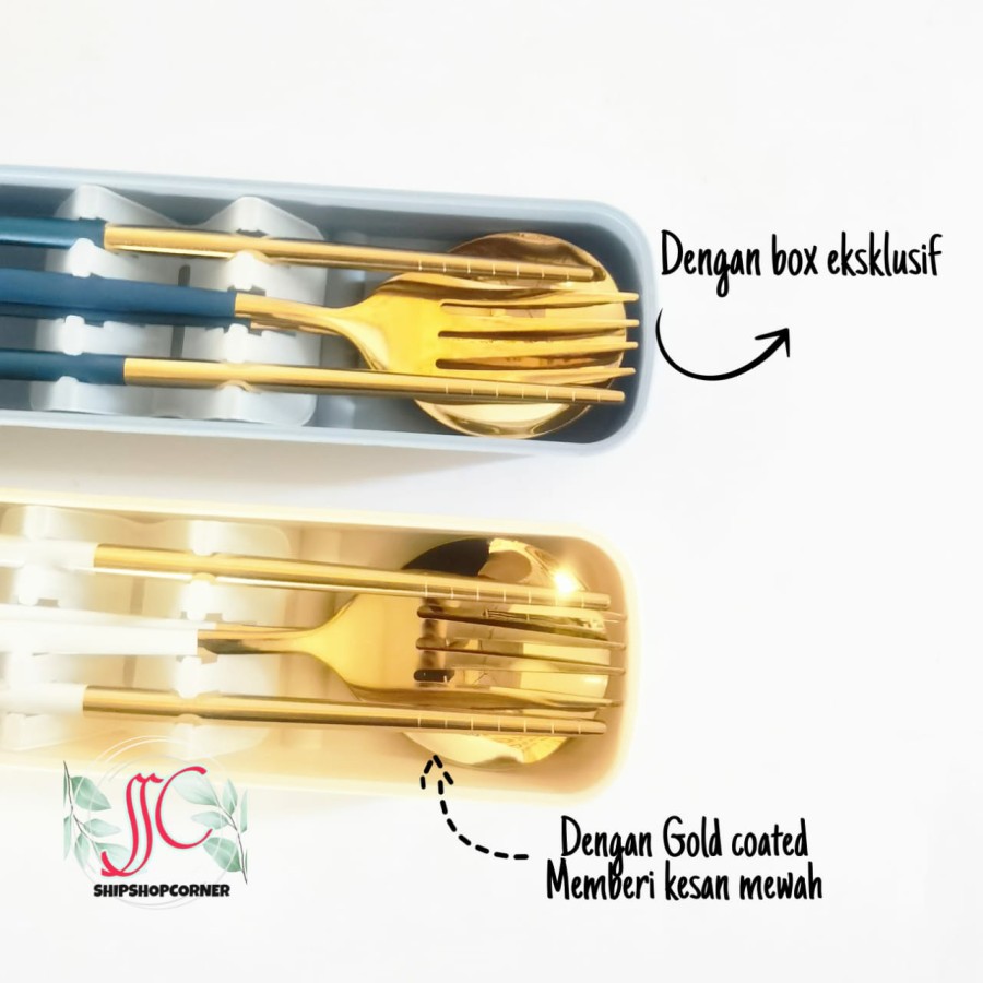 Sendok Garpu Set KOREA / Cutlery Korean Style gold NORDIC