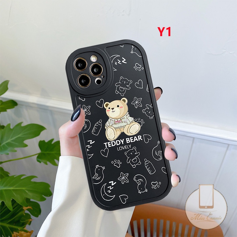 IPHONE Casing Ponsel Pasangan Warna Solid Kompatibel Untuk Iphone7 8 Plus 6 6s 11xr 12 13 11 14 Pro MAX XS MAX X SE 2020lucu Teddy Bear Lembut TPU Penutup Belakang