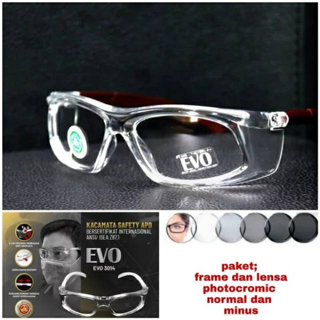 Kacamata Safety APD Optik - Lensa Minus / Silinder / Normal Anti Radiasi Blueray Photocromic Pria Wa