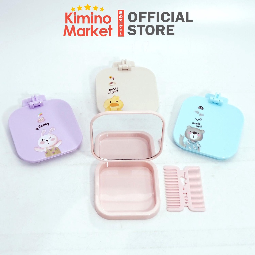 Cermin Lipat Tebal Make Up Kaca Rias Travel 10x10 cm dengan Sisir