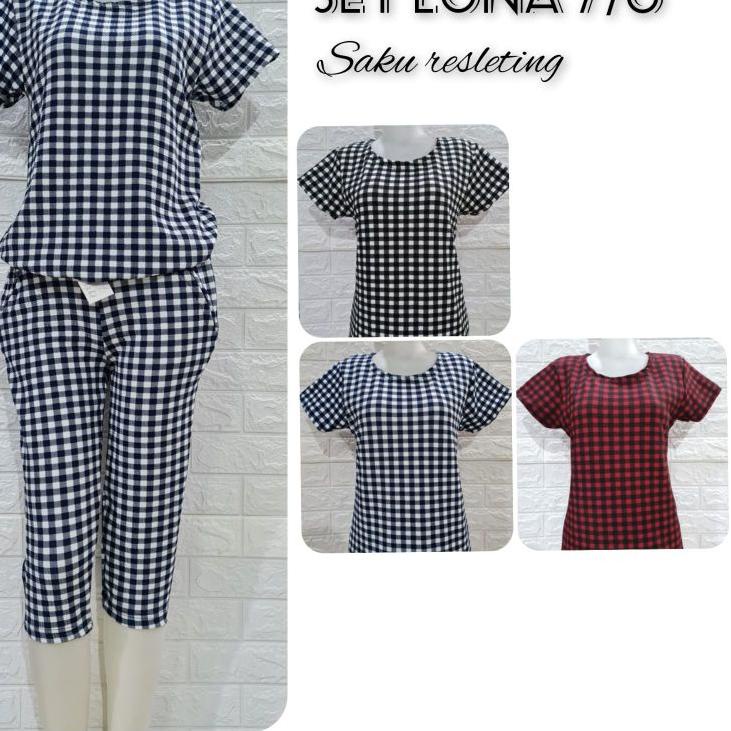 Setelan Wanita Terbaru / Bisa / setelan baju dan celana Luna res 7/8 motif kotak kecil / celana wani