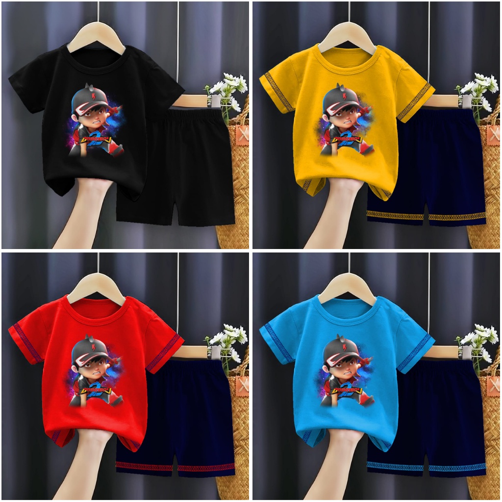 Asher Kids - SETELAN KAOS WARNA ANAK LAKI-LAKI DAN PEREMPUAN GAMBAR KARTUN BOBOIBOY KEKUATAN API | S