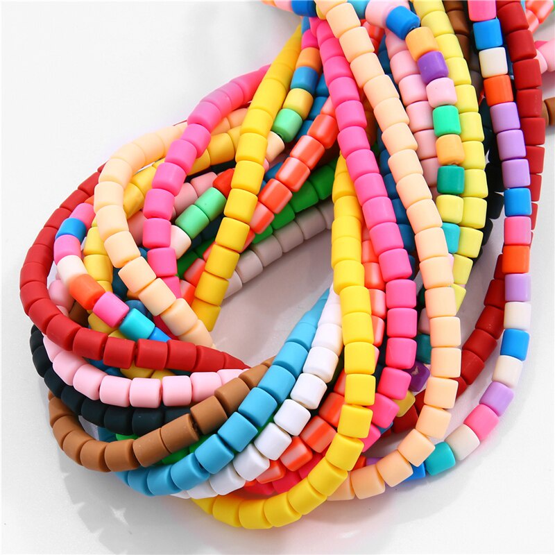 62pcs Manik-Manik Karet Polymer Clay Ukuran 6x6mm 38cm Untuk Membuat Perhiasan Gelang Boho