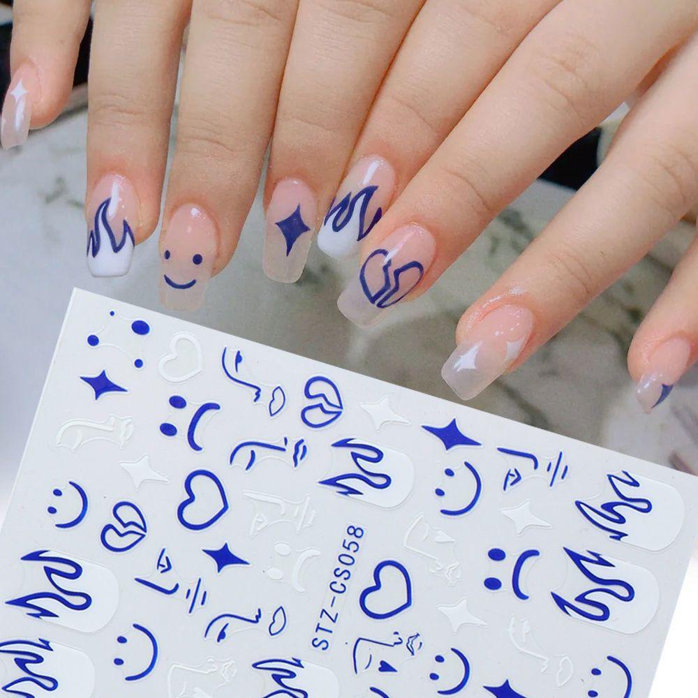 R-bunga Stiker Kuku Pria Wanita DIY Manicure Klein Blue Nail Art Deco