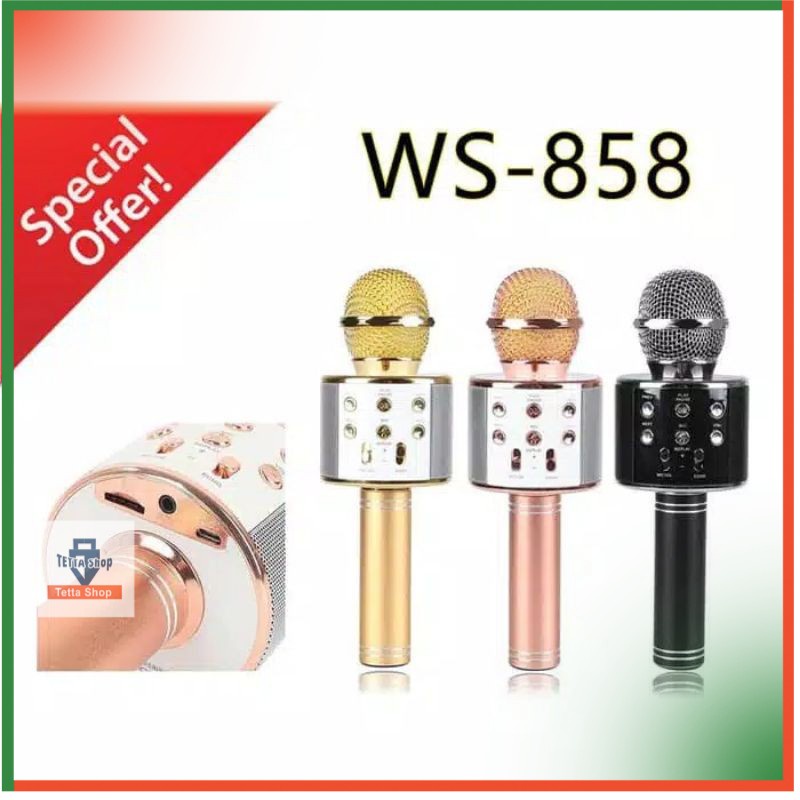 Mic Karaoke Bluetooth Ws 858 Microfon Original ws858 Wireless Portable ws-858 Smule Banyak Warna dan Mode Suara dapat diatur dan disesuaikan