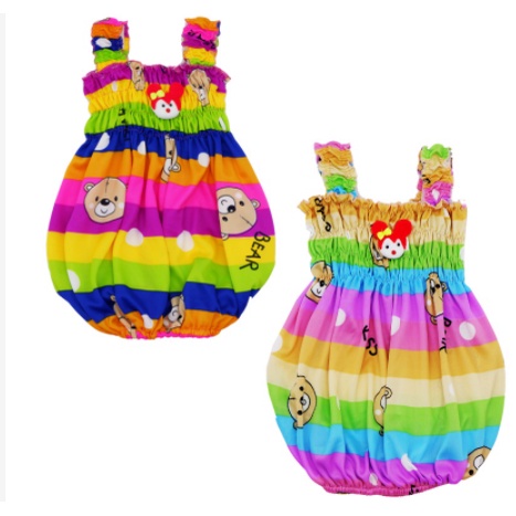 Daster Anak Perempuan / Candy Bear Rainbow / Daster Motif Pelangi / NEWBORN