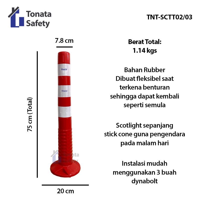 Stick Cone / T Top Bollard Rubber / Pembatas Jalan Karet Tonata