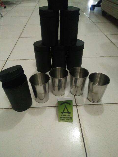 Gelas Stainless Steel Set Chanodug 4 pcs termasuk sarung - Detail pada gambar dan deskripsi