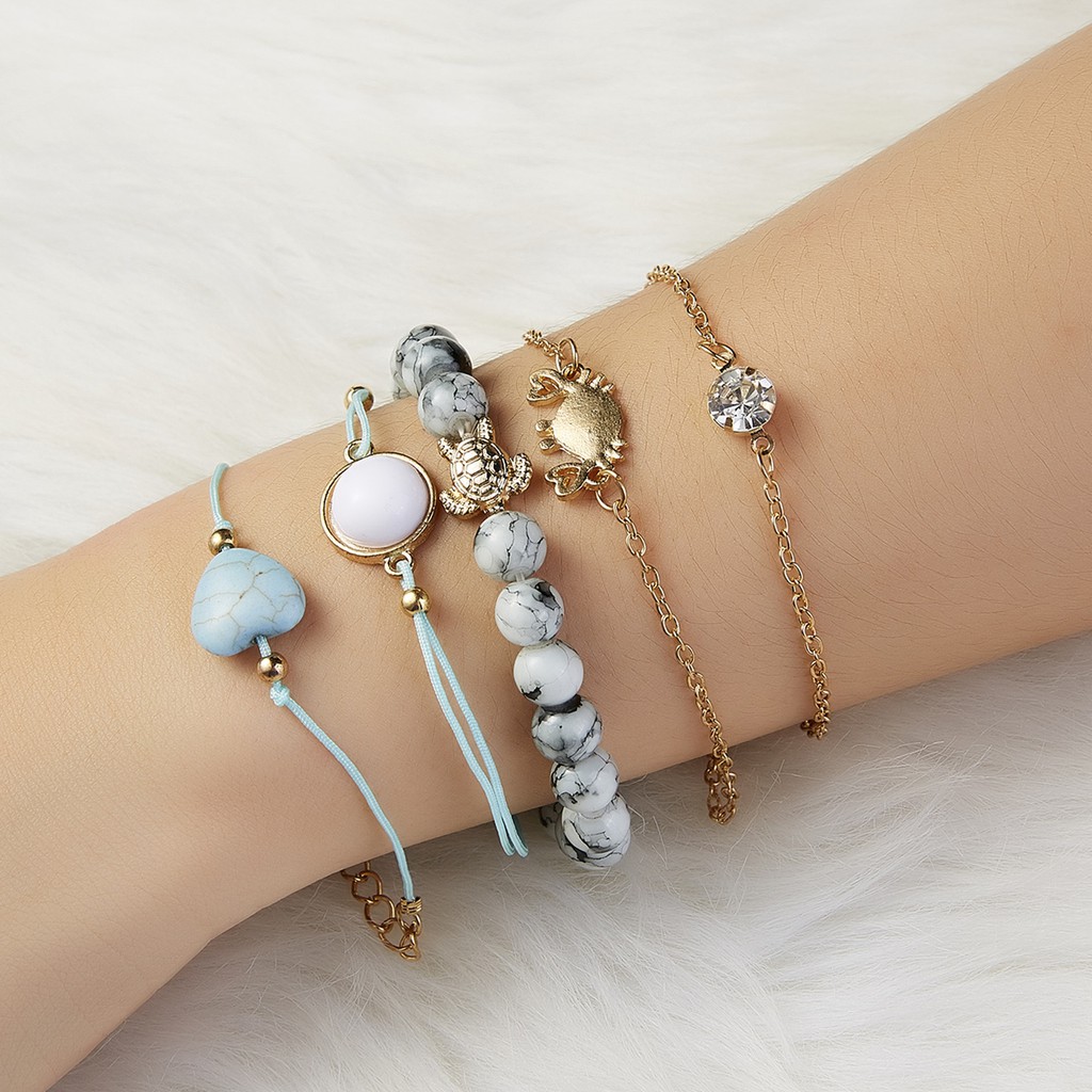 5pcs turquoise turtle love crab bracelet set