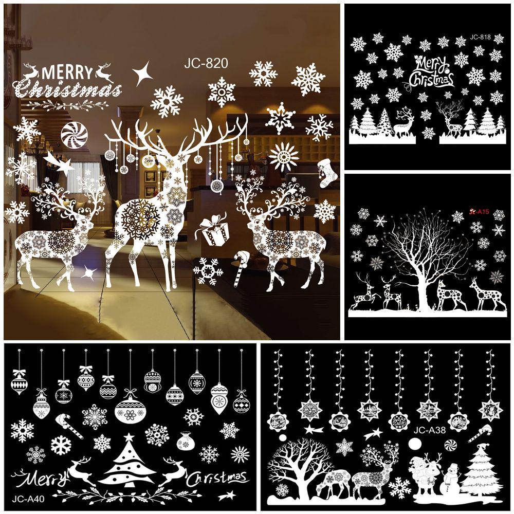Solighter Statis Stiker Removable Santa Claus Xmas Elk Dekorasi Rumah Snowman Putih Decal
