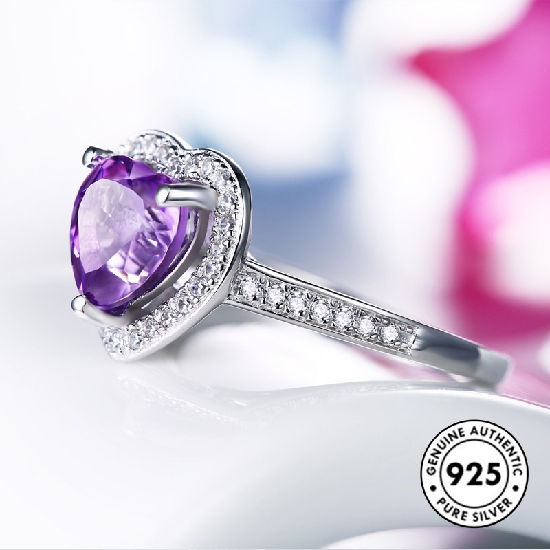 Cincin Sterling Silver 925 Dengan Batu Amethyst Elegan Untuk Wanita