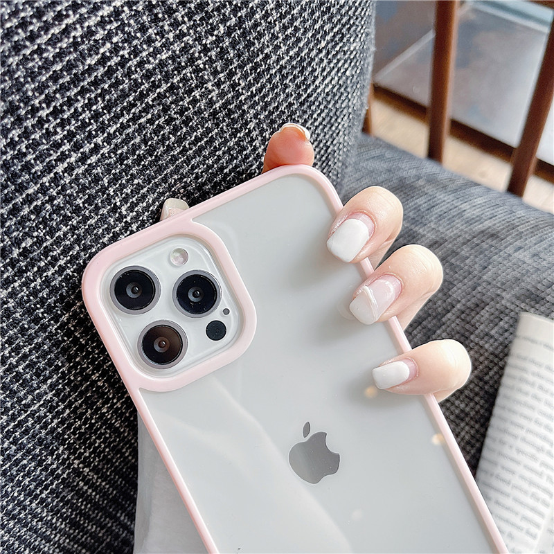 Case Bumper Transparan Warna Permen Untuk compatible for Iphone 11 X Xs Max Xr 8 7 Plus Se 2020 13 Pro Max 12 Pro