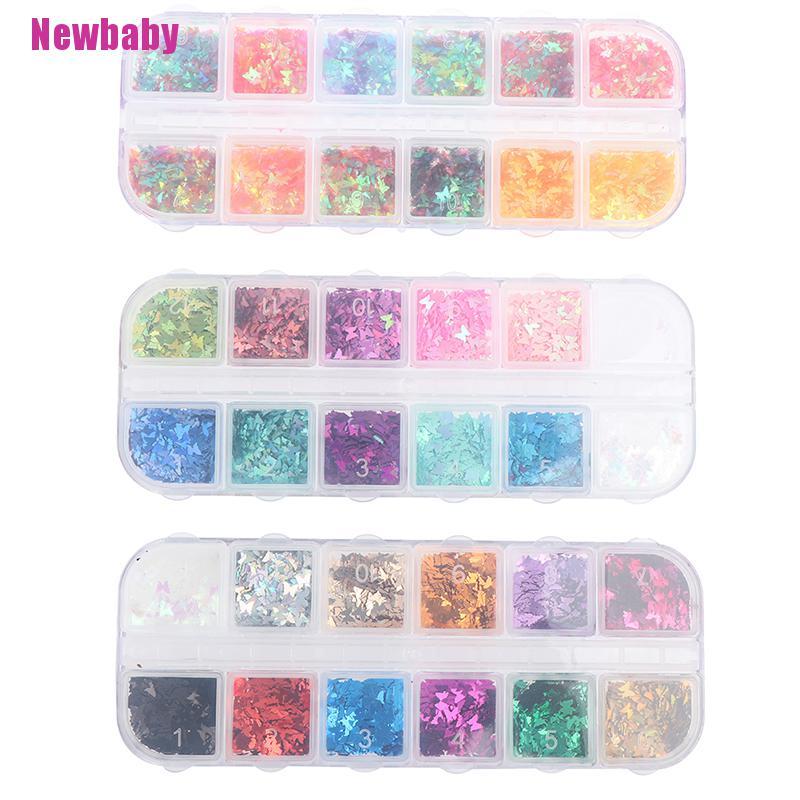 BUTTERFLY (Newbaby) Payet Kupu-Kupu Glitter Campur Untuk Dekorasi Nail Art