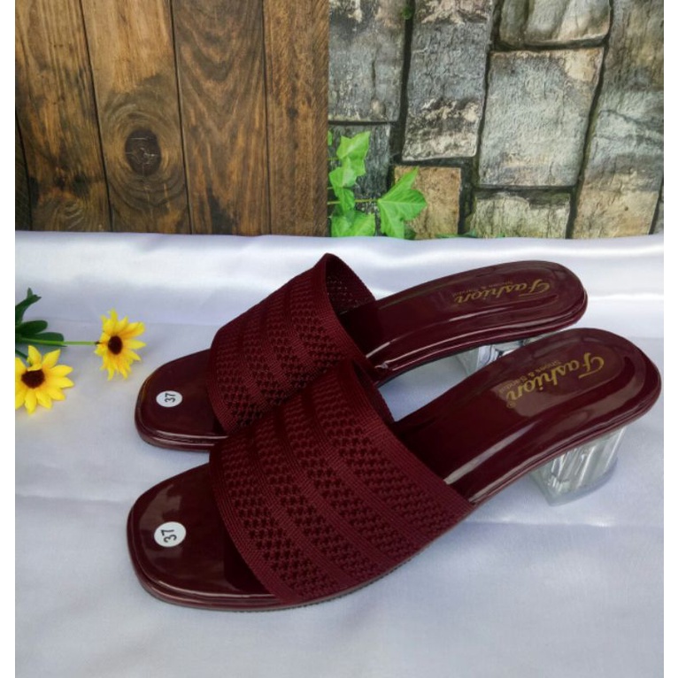 Sandal kaca/Sandal slop rajut/Sandal wanita