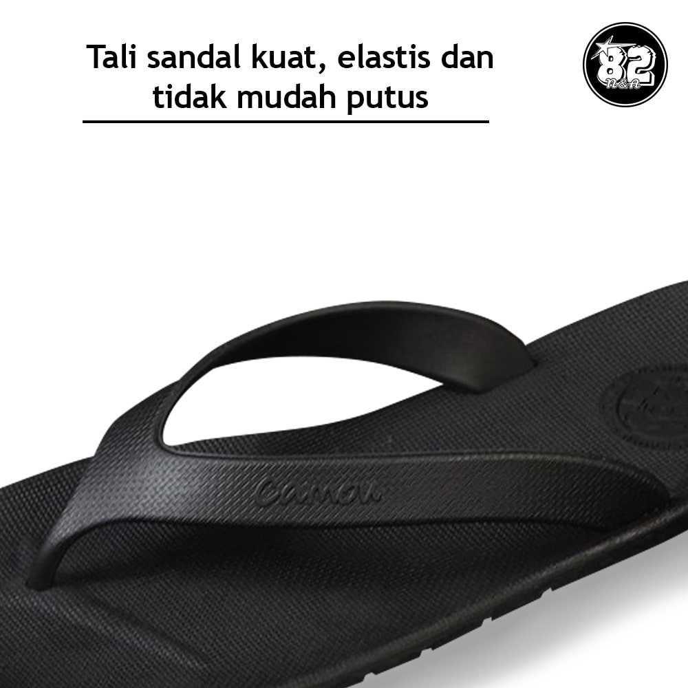 CAMOU Sandal Jepit Pria Sendal Flip Flop Tali Wr Jetblack Bahan Full Karet Anti Licin Tersedia Ukuran 39-40