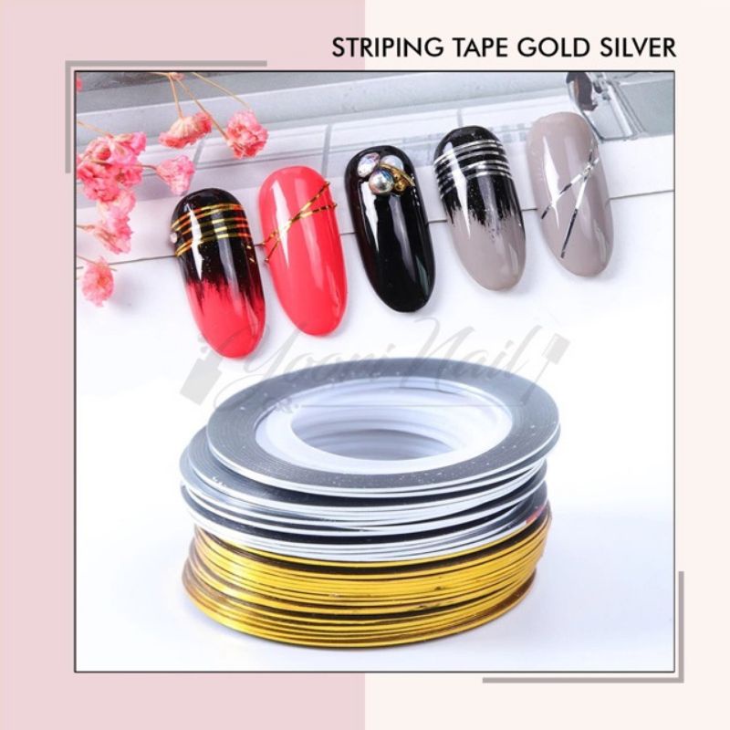 Striping tape gold + silver 2pcs stripping tape sticker kuku nail art liner stripe