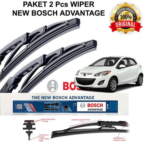 Wiper Blade Mazda 2 SkyActiv BOSCH Sepasang Advantage 17-22&quot; ORIGINAL