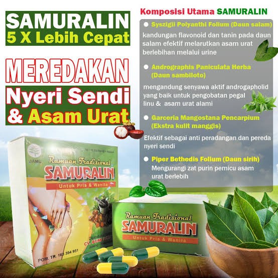 SAMURALIN Obat Herbal Nyeri Sendi Pegal Linu Sakit Pinggang Kesemutan Asam Urat Reumatik  BPOM