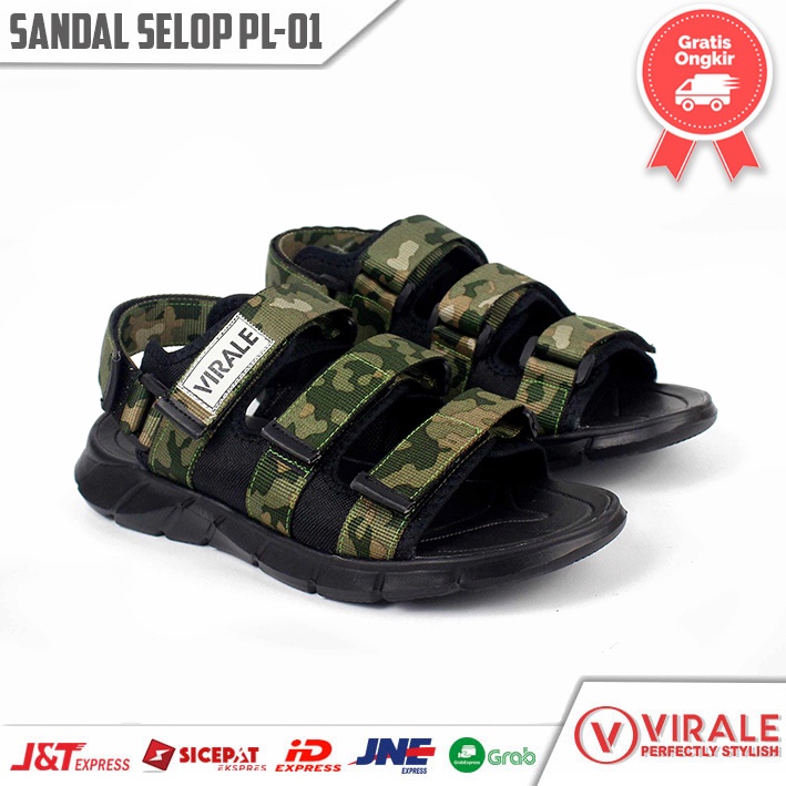 Sandal Slide Pria Model Gunung - Sandal Traveling Kekinian Virale PL-01 ARMY