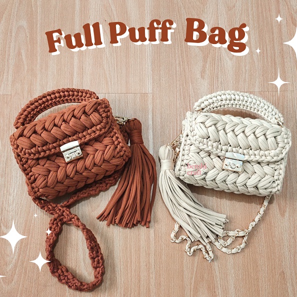 FULL PUFF BAG BY BEMBI CRAFT TAS RAJUT/Crochet Bag/ TAS RAJUT TYARN/ TAS MACRAME BAG Korea Unik Este
