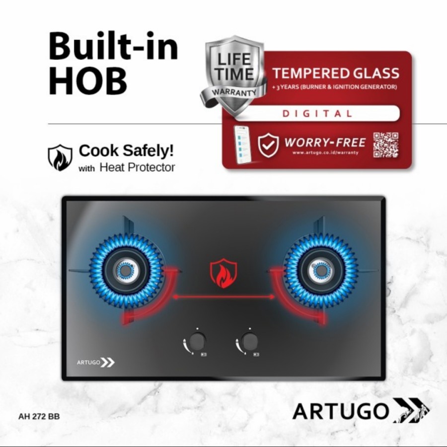 Artugo Built In Glass Gas Hob/Kompor Tanam Gas AH 272 BB Panjang 75cm